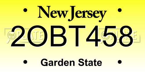 2OBT458 New Jersey License Plate