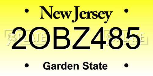 2OBZ485 New Jersey License Plate