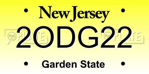 2ODG22 New Jersey License Plate