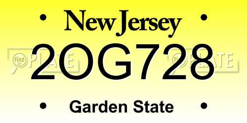 2OG728 New Jersey License Plate