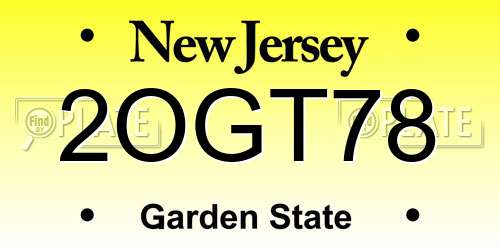 2OGT78 New Jersey License Plate