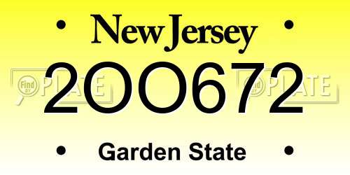 2OO672 New Jersey License Plate