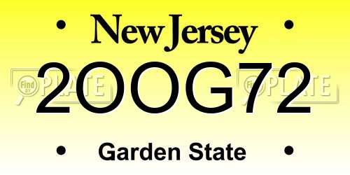 2OOG72 New Jersey License Plate
