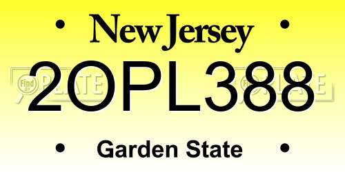 2OPL388 New Jersey License Plate