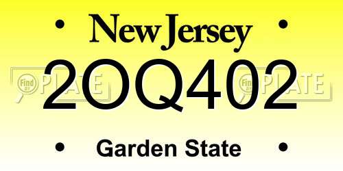 2OQ402 New Jersey License Plate