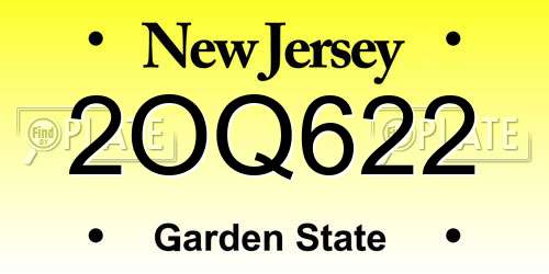 2OQ622 New Jersey License Plate