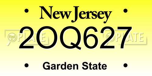 2OQ627 New Jersey License Plate
