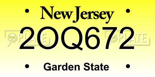 2OQ672 New Jersey License Plate