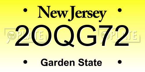 2OQG72 New Jersey License Plate