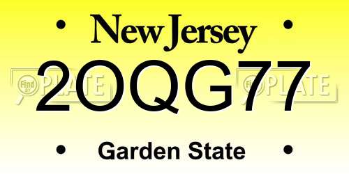 2OQG77 New Jersey License Plate