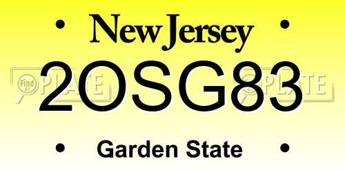 2OSG83 New Jersey License Plate