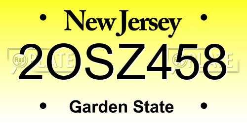 2OSZ458 New Jersey License Plate