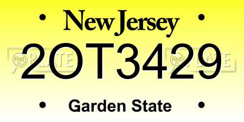 2OT3429 New Jersey License Plate