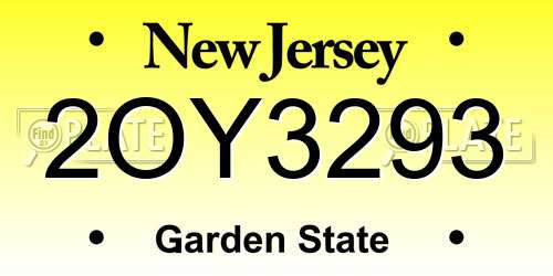 2OY3293 New Jersey License Plate
