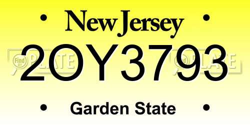 2OY3793 New Jersey License Plate