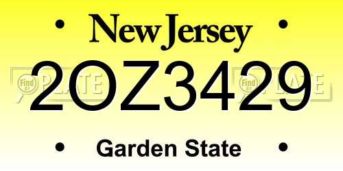 2OZ3429 New Jersey License Plate