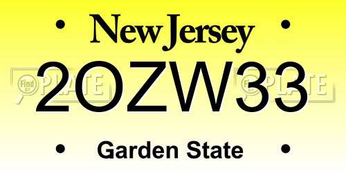 2OZW33 New Jersey License Plate
