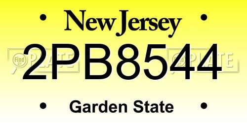 2PB8544 New Jersey License Plate