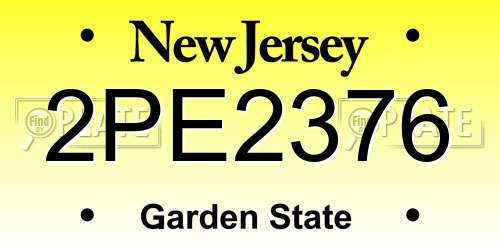 2PE2376 New Jersey License Plate