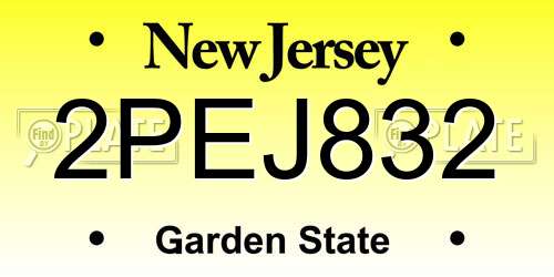 2PEJ832 New Jersey License Plate