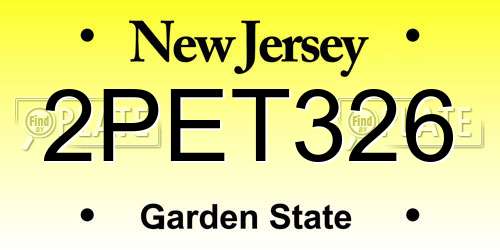 2PET326 New Jersey License Plate