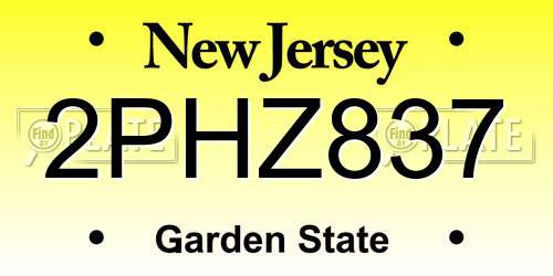2PHZ837 New Jersey License Plate