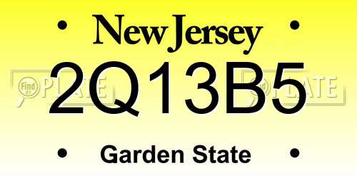 2Q13B5 New Jersey License Plate