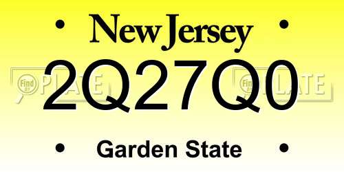 2Q27Q0 New Jersey License Plate