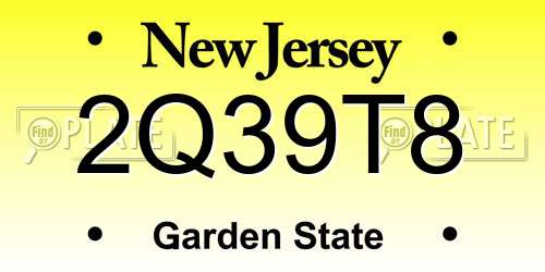 2Q39T8 New Jersey License Plate