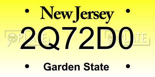 2Q72D0 New Jersey License Plate