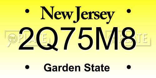 2Q75M8 New Jersey License Plate