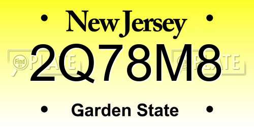 2Q78M8 New Jersey License Plate