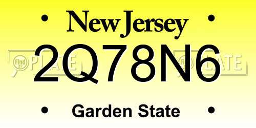 2Q78N6 New Jersey License Plate