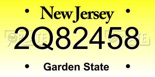2Q82458 New Jersey License Plate
