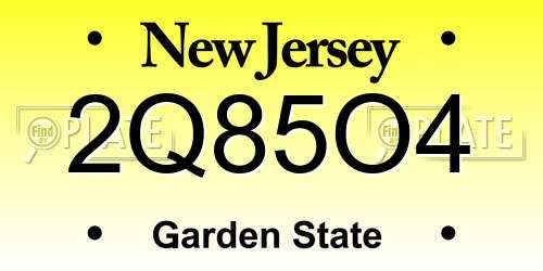 2Q85O4 New Jersey License Plate