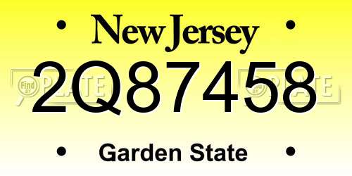 2Q87458 New Jersey License Plate