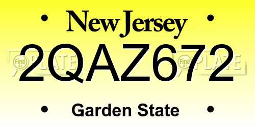 2QAZ672 New Jersey License Plate