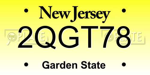 2QGT78 New Jersey License Plate