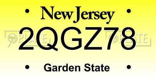 2QGZ78 New Jersey License Plate