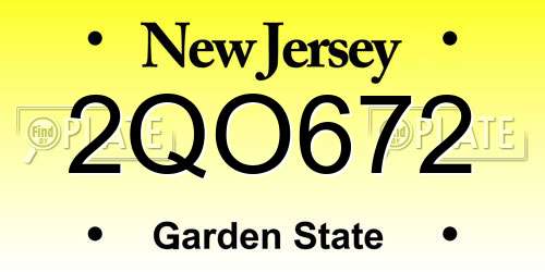 2QO672 New Jersey License Plate