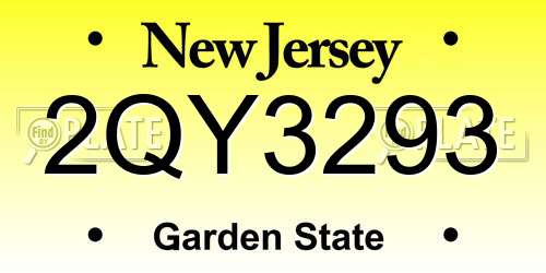2QY3293 New Jersey License Plate