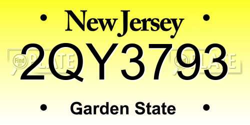 2QY3793 New Jersey License Plate