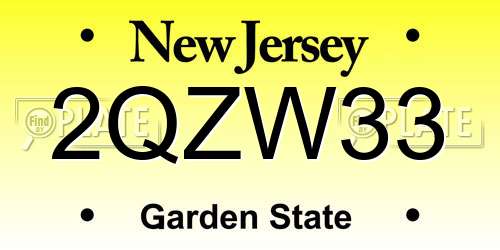 2QZW33 New Jersey License Plate