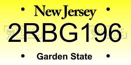 2RBG196 New Jersey License Plate