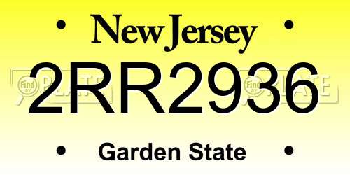 2RR2936 New Jersey License Plate