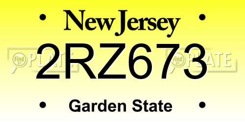 2RZ673 New Jersey License Plate