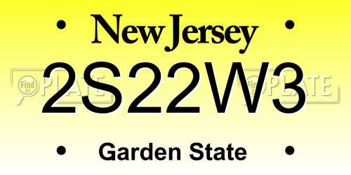 2S22W3 New Jersey License Plate