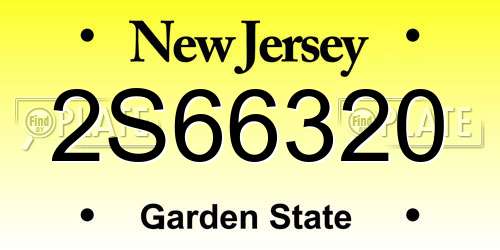 2S66320 New Jersey License Plate