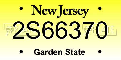 2S66370 New Jersey License Plate