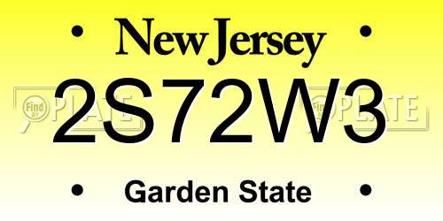 2S72W3 New Jersey License Plate